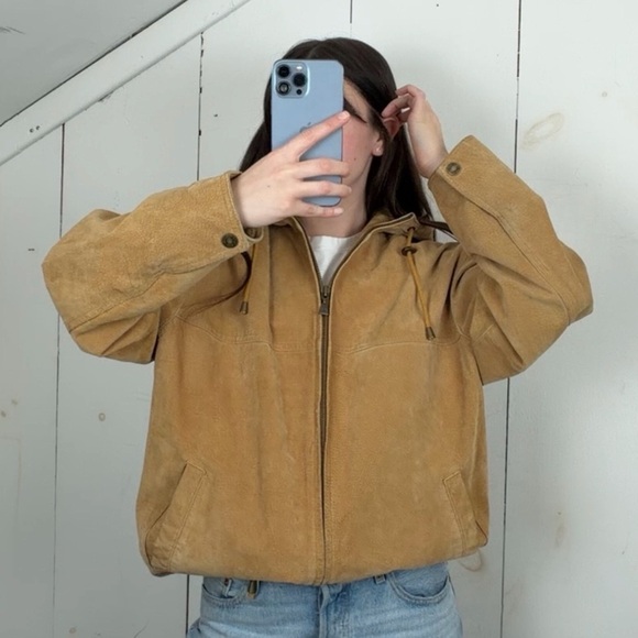 M. Julian Jackets & Blazers - M. Julian Wilsons Tan Suede Leather Bomber Jacket Women’s Medium Hooded Full Zip